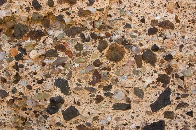 Ignimbritic lithic breccia (tuff breccia) in Tenerife. Width of view 0.8 meters.