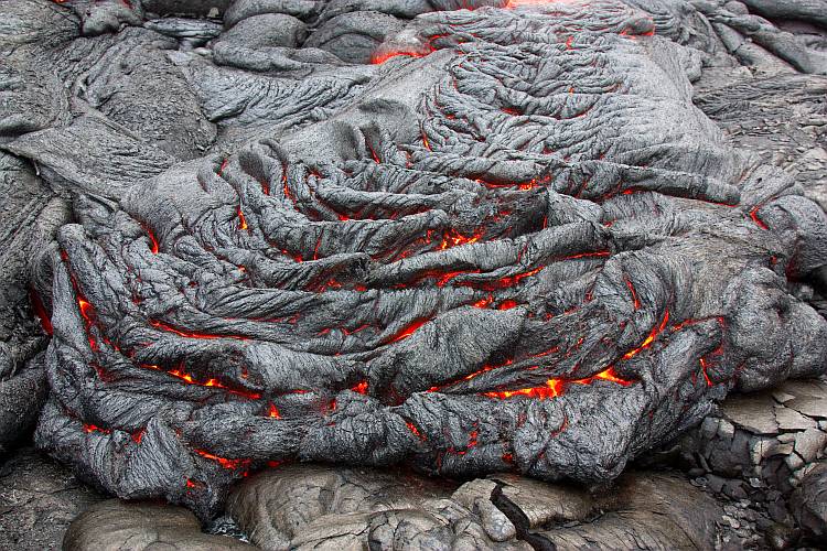 Solidifying basaltic lava flow.