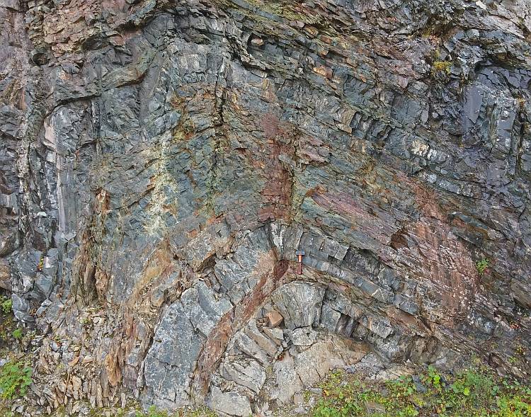 An outcrop of folded shale