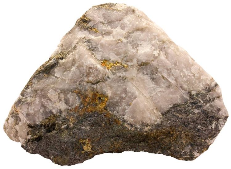 Quartz vein with magnetite, pyrite, chalcopyrite