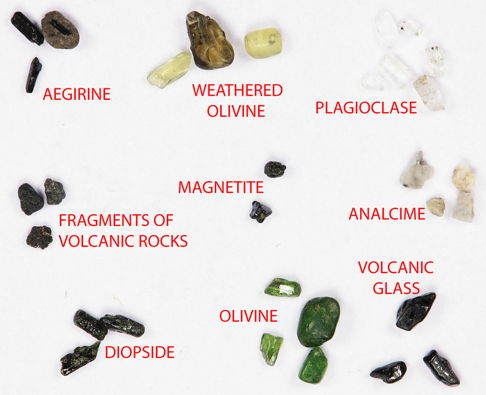 Common constituents of volcanic sand.