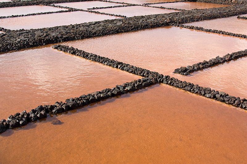 Saltwater evaporation ponds in la Palma