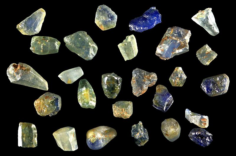 Detrital corundum (sapphire) crystals